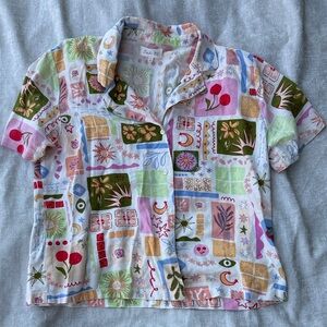 Cali 1850 Linen Vintage-Inspired Short Sleeve Button-Down Shirt in Pastel Multi